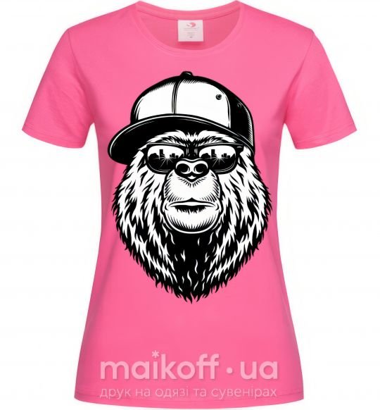 Женская футболка Bear in fullcap Ярко-розовый фото