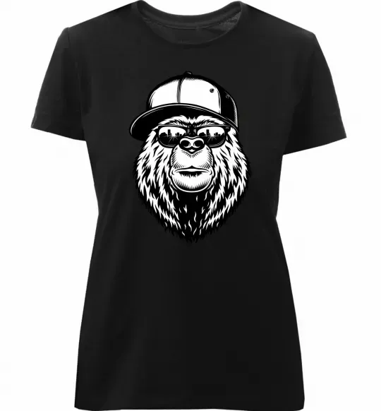 Женская премиум футболка Bear in fullcap Черный фото