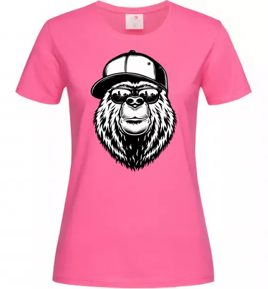 Жіноча футболка Bear in fullcap Яскраво-рожевий фото
