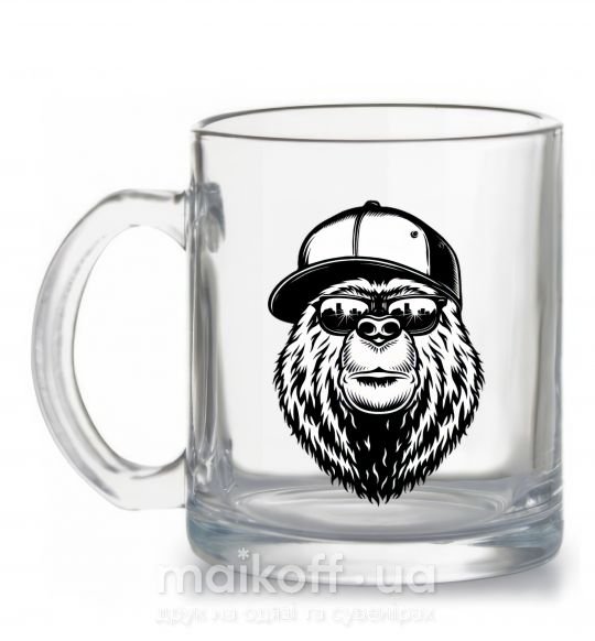 Чашка стеклянная Bear in fullcap Прозрачный фото
