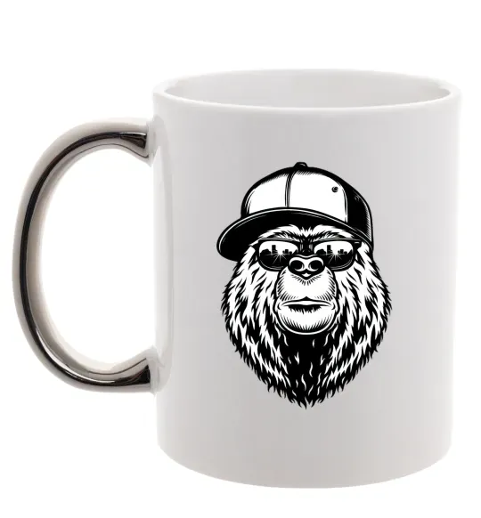 Чашка с цветной ручкой Bear in fullcap Серебро фото