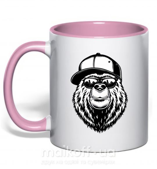 Чашка з кольоровою ручкою Bear in fullcap Ніжно рожевий фото