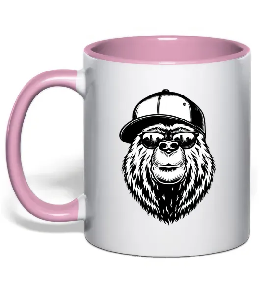 Чашка с цветной ручкой Bear in fullcap Нежно розовый фото
