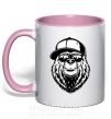 Чашка з кольоровою ручкою Bear in fullcap Ніжно рожевий фото