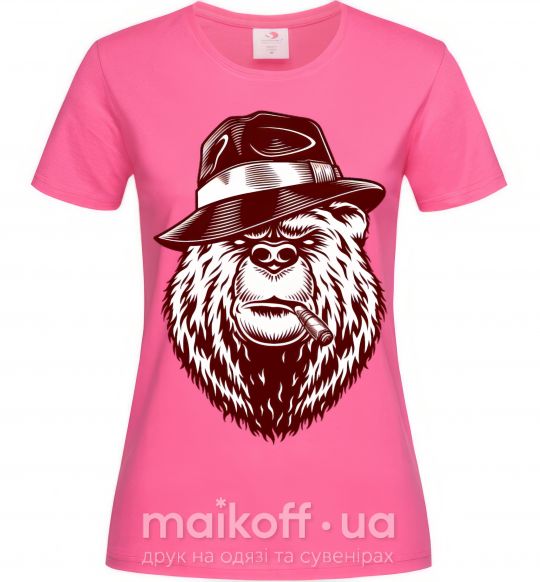 Женская футболка Bear with a cigar Ярко-розовый фото