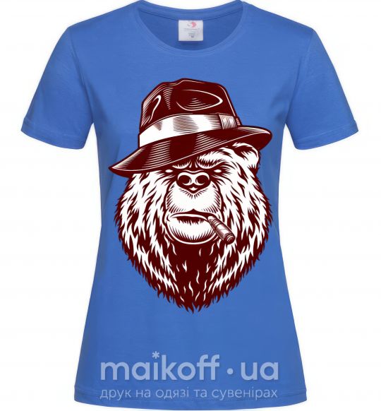 Женская футболка Bear with a cigar Ярко-синий фото