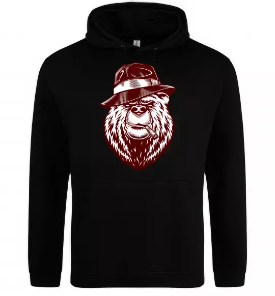 Мужская толстовка (худи) Bear with a cigar Черный фото
