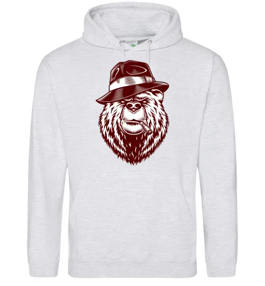 Мужская толстовка (худи) Bear with a cigar Серый меланж фото