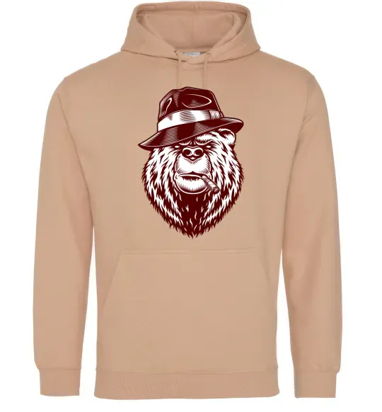 Мужская толстовка (худи) Bear with a cigar Песочный фото