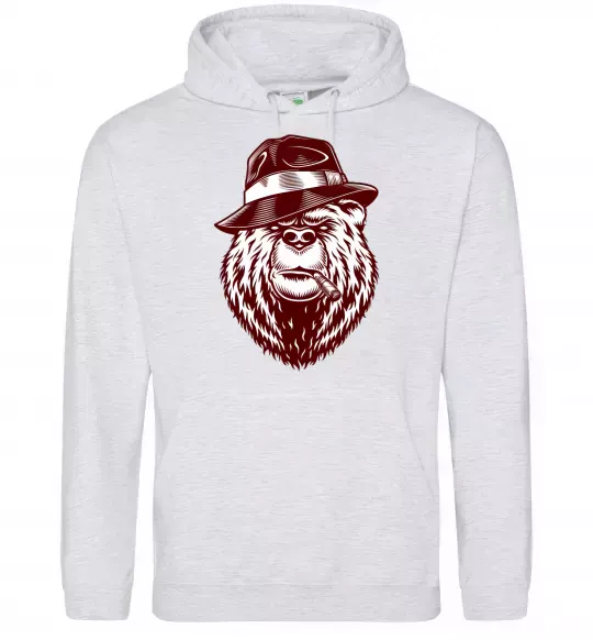 Женская толстовка (худи) Bear with a cigar Серый меланж фото