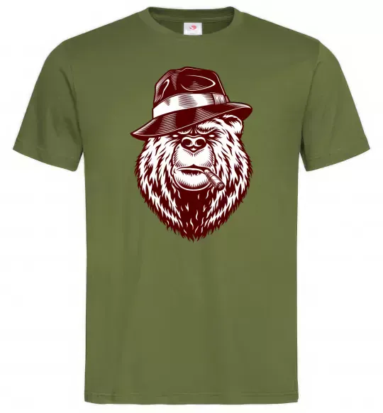 Чоловіча футболка Bear with a cigar Оливковий фото