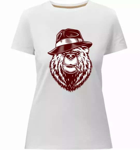 Женская премиум футболка Bear with a cigar Белый фото