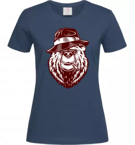 Женская футболка Bear with a cigar Темно-синий фото
