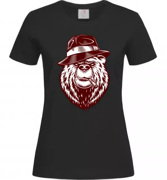 Женская футболка Bear with a cigar Черный фото