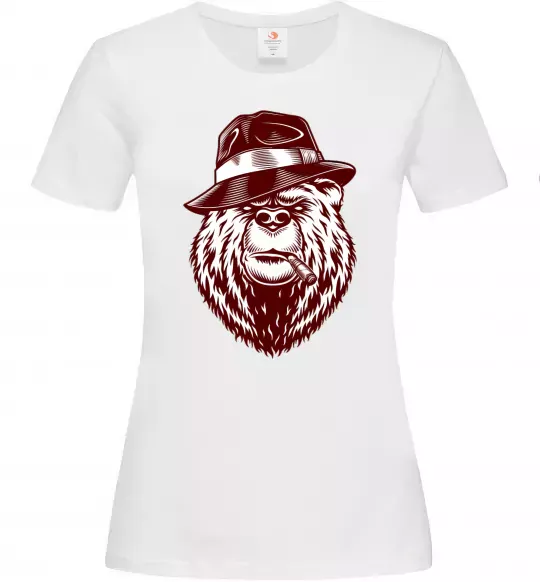 Женская футболка Bear with a cigar Белый фото
