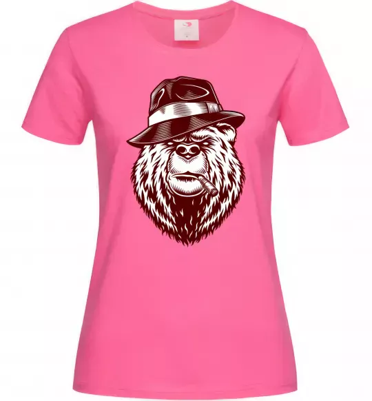 Женская футболка Bear with a cigar Ярко-розовый фото