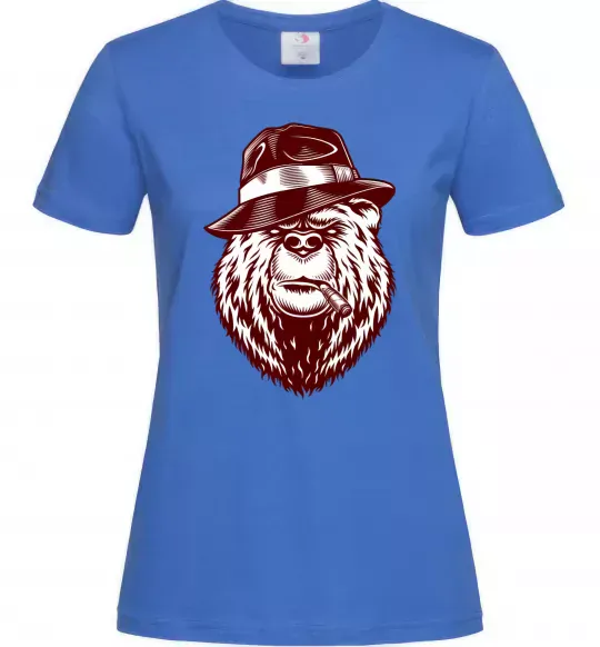 Женская футболка Bear with a cigar Ярко-синий фото
