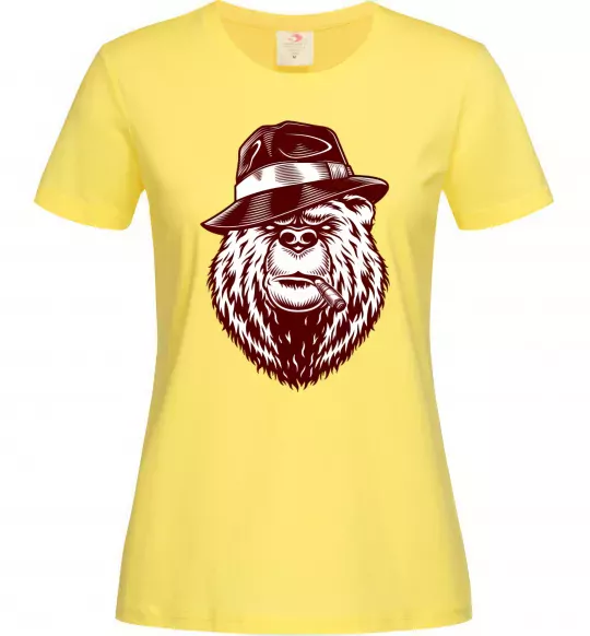 Женская футболка Bear with a cigar Лимонный фото