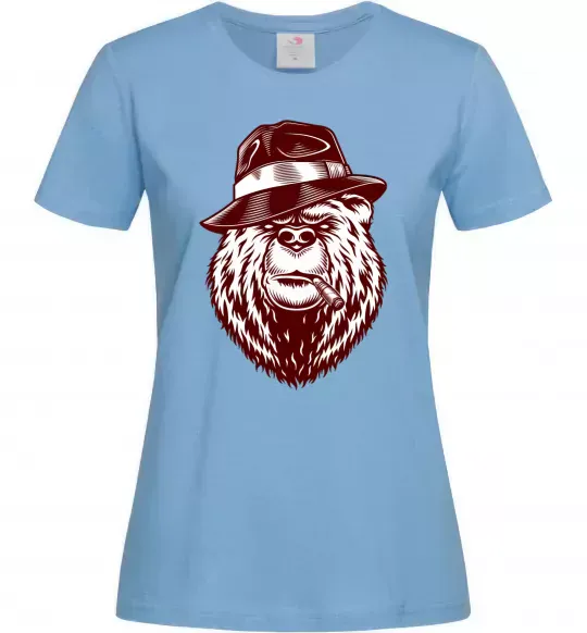 Женская футболка Bear with a cigar Голубой фото