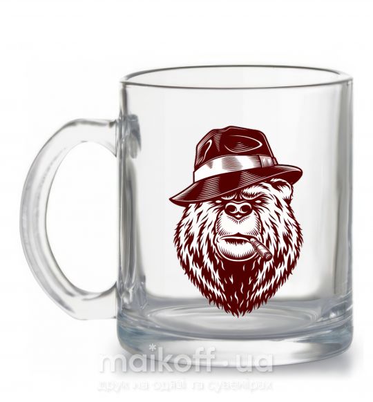 Чашка стеклянная Bear with a cigar Прозрачный фото