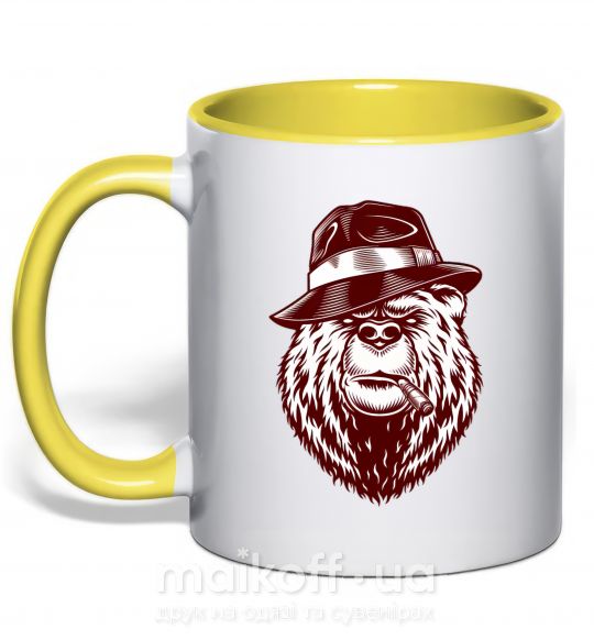 Чашка с цветной ручкой Bear with a cigar Солнечно желтый фото