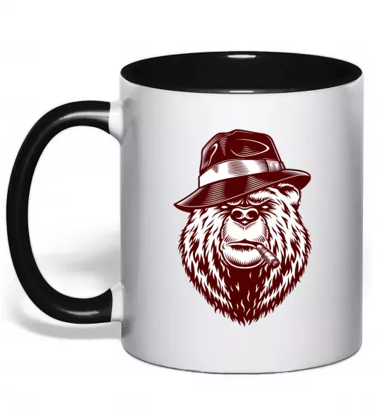 Чашка с цветной ручкой Bear with a cigar Черный фото