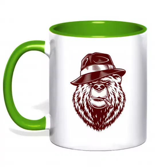 Чашка с цветной ручкой Bear with a cigar Зеленый фото