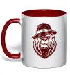 Чашка с цветной ручкой Bear with a cigar Красный фото