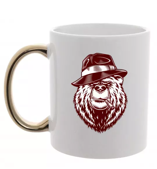 Чашка с цветной ручкой Bear with a cigar Золото фото