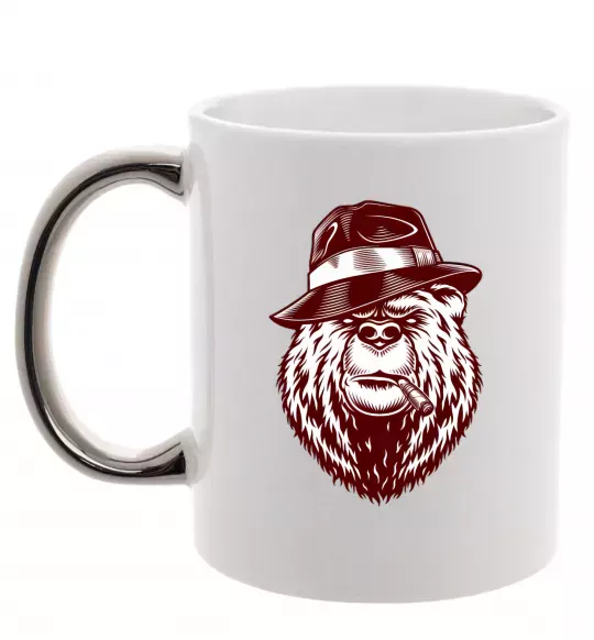 Чашка с цветной ручкой Bear with a cigar Серебро фото
