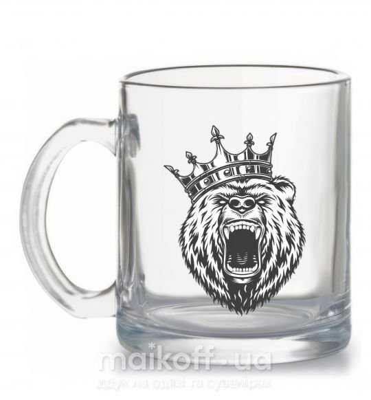 Чашка скляна Bear in crown Прозорий фото