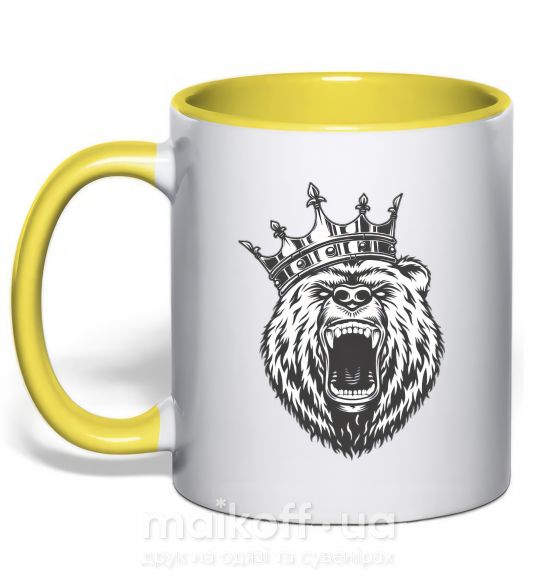 Чашка з кольоровою ручкою Bear in crown Сонячно жовтий фото