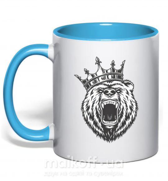 Чашка з кольоровою ручкою Bear in crown Блакитний фото