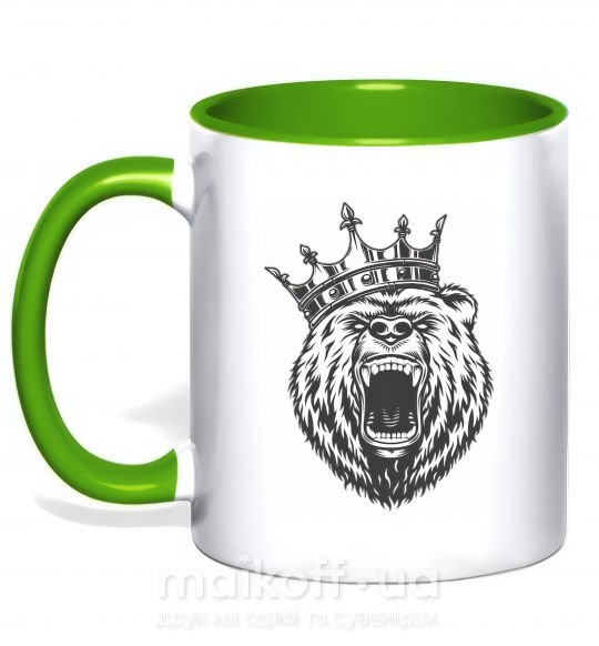 Чашка з кольоровою ручкою Bear in crown Зелений фото