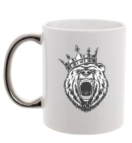 Чашка з кольоровою ручкою Bear in crown Срібло фото