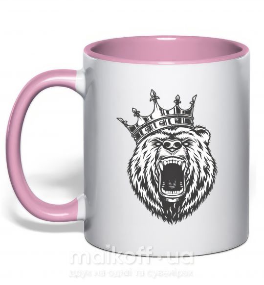 Чашка з кольоровою ручкою Bear in crown Ніжно рожевий фото
