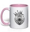 Чашка з кольоровою ручкою Bear in crown Ніжно рожевий фото