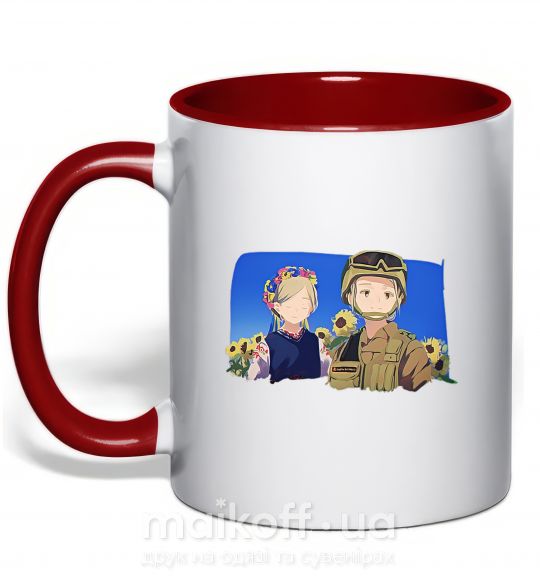 Чашка з кольоровою ручкою Український солдат аніме Червоний фото