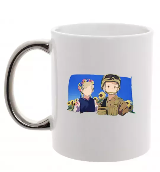 Чашка с цветной ручкой Український солдат аніме Серебро фото