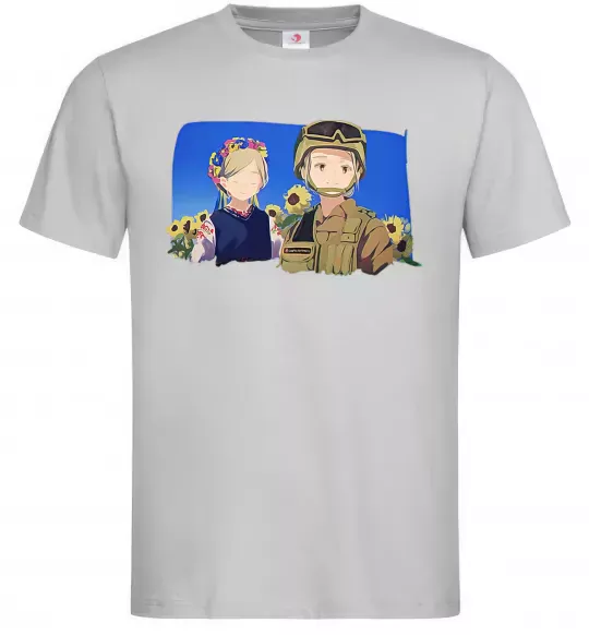 Мужская футболка Український солдат аніме Серый фото