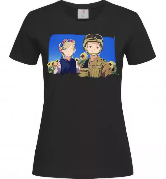 Жіноча футболка Український солдат аніме Чорний фото