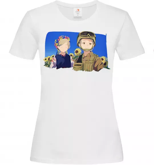 Жіноча футболка Український солдат аніме Білий фото