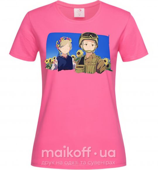 Женская футболка Український солдат аніме Ярко-розовый фото