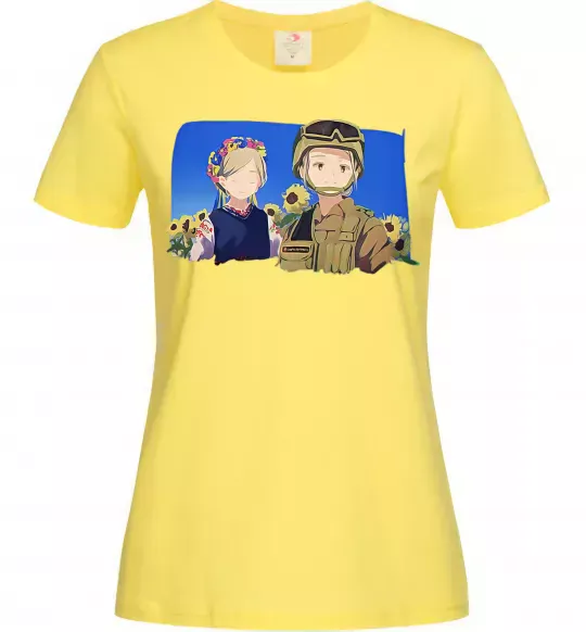 Жіноча футболка Український солдат аніме Лимонний фото