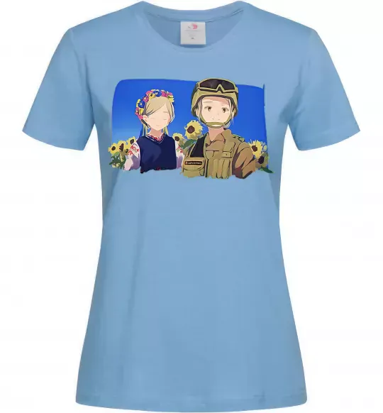 Жіноча футболка Український солдат аніме Блакитний фото