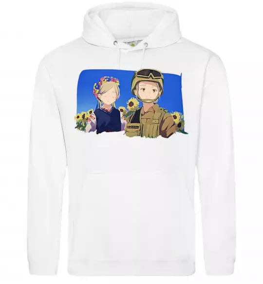 Чоловіча толстовка (худі) Український солдат аніме Білий фото