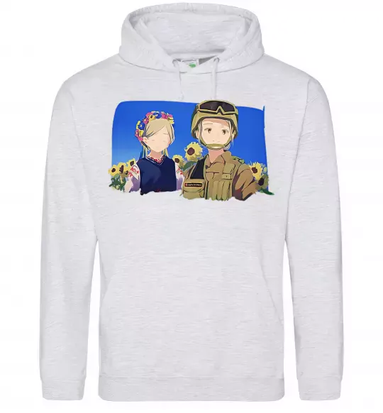 Жіноча толстовка (худі) Український солдат аніме Сірий меланж фото