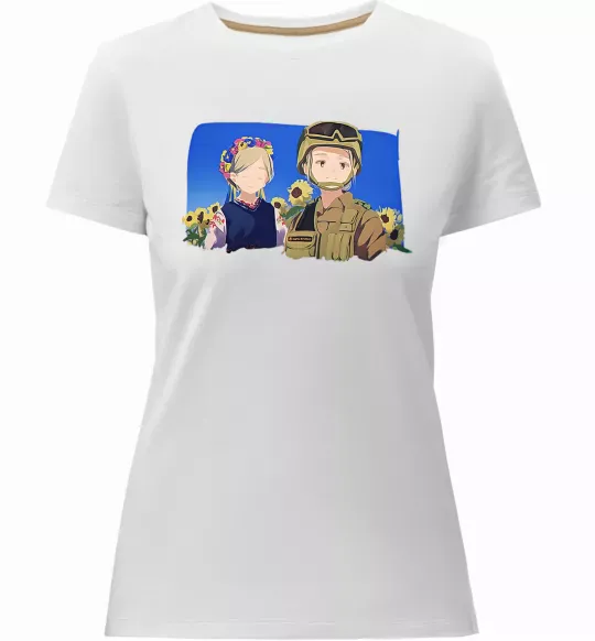 Жіноча преміум футболка Український солдат аніме Білий фото