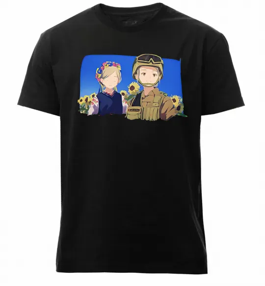Чоловіча преміум футболка Український солдат аніме Чорний фото