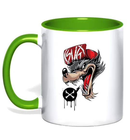 Чашка з кольоровою ручкою Swag wolf Лаймовий фото